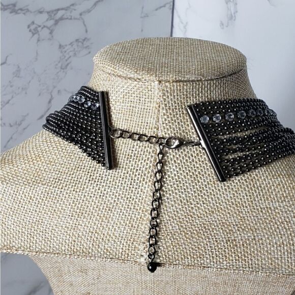 GUNMETAL & RHINESTONE Multi-Strand Layered Necklace - Picture 4 of 6